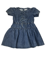 J Crew Girls Puff Sleeve Dress in Drapey Denim Size 4 Blue Bow Front