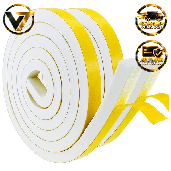 Dichtungsband Selbstklebend Schaumstoff Weiß 12Mm X 12Mm Wetterfest 2M 2 Rollen-image