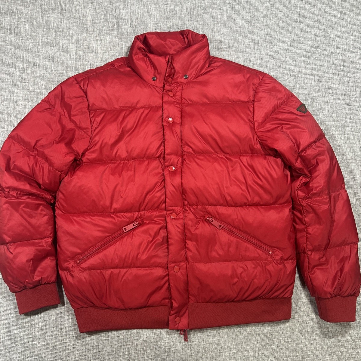 Armani Jeans Duck Down Puffer Jacket Sz 56 XL Zip Snap Red Bomber Armani Jeans Duck Down Puffer Jacket Sz 56 XL Zip Snap Red Bomber
