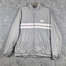 Nike Mens Grey White Stripe Full Zip Windbreaker Jacket 2XL Mesh Lined Retro