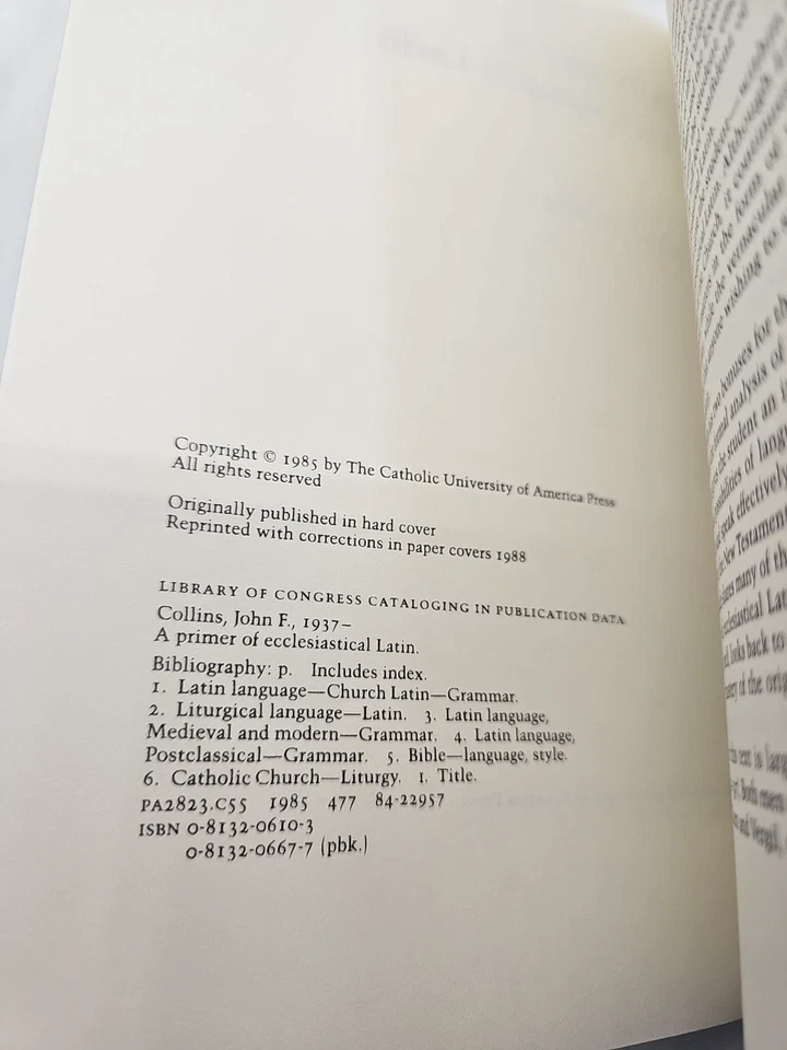 A Primer Of Ecclesiastical Latin John F. Collins 1985 Paperback - Image 3 of 3