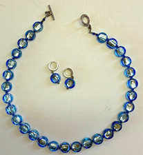 BEAUTIFUL Set Silver Toned Blue Glass Bead Costume Jewelry Necklace and Earrings