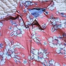 IZOD Saltwater Red Hibiscus Floral Shirt Mens Medium Short Sleeve Tropical NWT