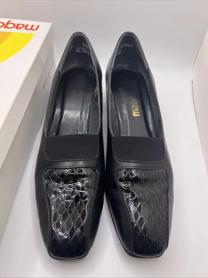 Magdesian Chunky Heels Loafer Womens Size 7.5 Black Leather Slip On Tillie-R - Image 3 of 4