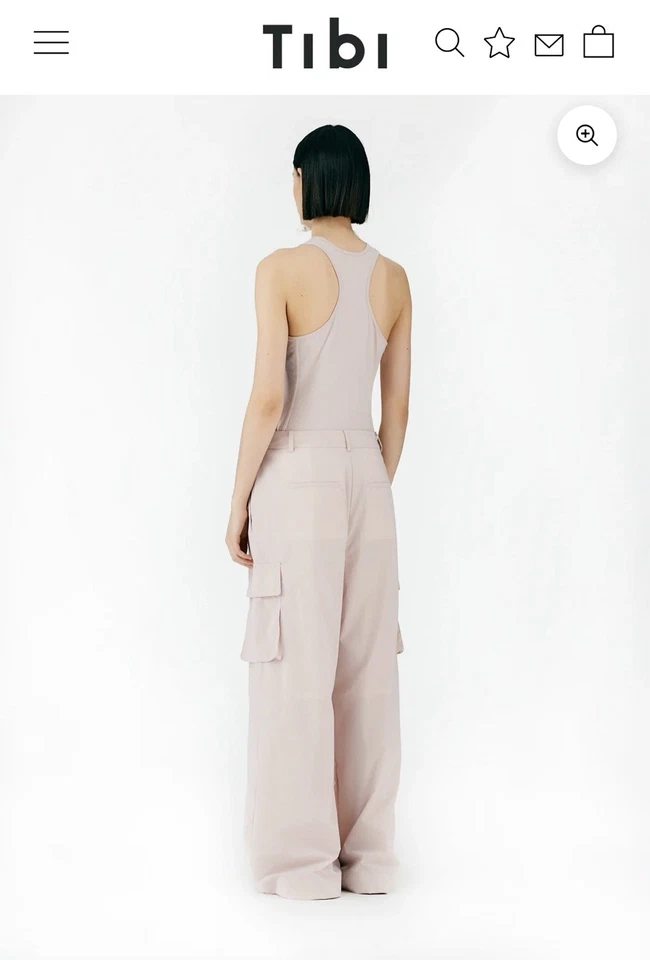 Nuevo- Pantalones cargo plisados de nailon Tibi Stella en polvo Foto 3 de 4