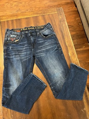 Rock Revival Mens 36X31 Blue Jaser Straight Red Cobra Dark Wash Denim Jeans