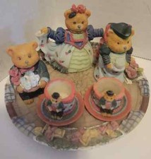 VTG Mini Tea Set Resin Teddy Bears For Dolls Girls Playset