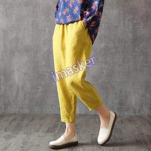 Summer Lady Cotton Linen Cropped Pants Ethnic Pocket Trousers Thin Casual Solid - Picture 5 of 29