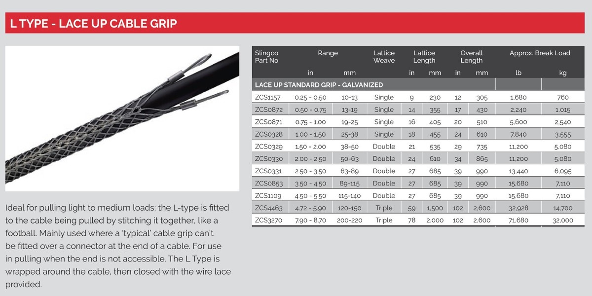 SLINGCO LACE UP Cable Grip, Galvanized, 0.38-0.5