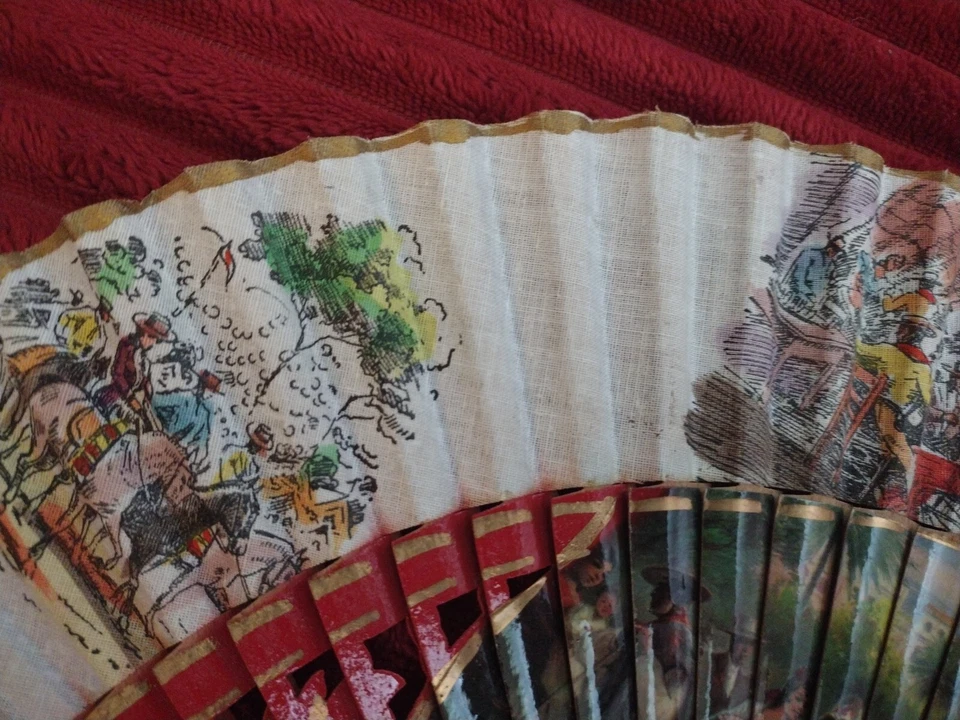 Vintage? Luque Tetuan Sevilla Wood Linen Fan Madrid Spain Souvenir W Box - Image 4 of 4