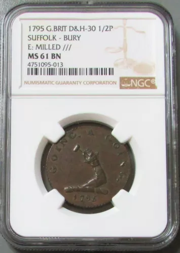 1795 GREAT BRITAIN 1/2 PENNY SUFFOLK-BURY CHARLES GUEST CONDER TOKEN NGC MS 61 