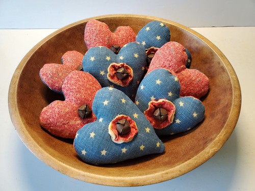 Antique Primitive Cutter Quilt Hearts Lot 8 Patriotic Red White Blue Reversible
