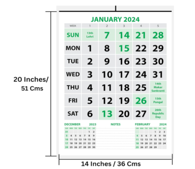 2024 Wall Calendar -14" X 20" for Home & Office, Holidays Mentioned, (A) |  eBay