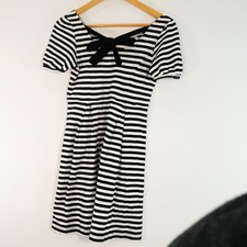 Uniqlo BANNER BARRETT Womens Mini Dress XS Black Breton Stripe Nautical Sailor 