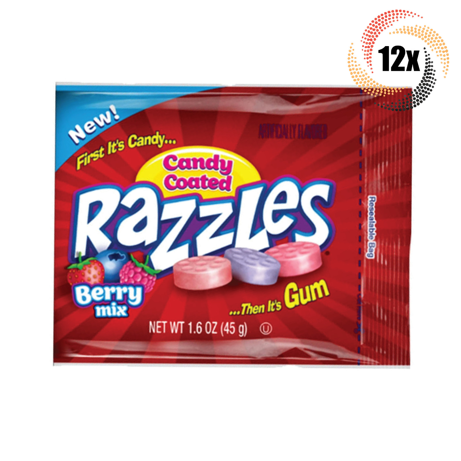 12 упаковок жевательной резинки Razzles Berry Mix со вкусом ягодной смеси |1,6 унции | Быстрая доставка!