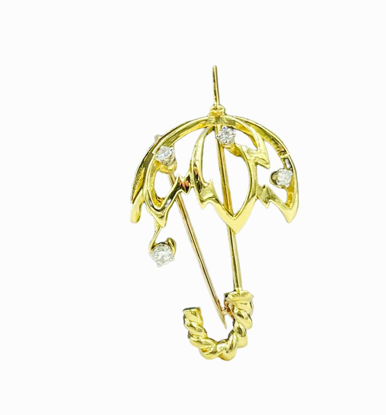 Vintage Kurt Wayne Umbrella Diamond Brooch Pin 18… - image 1