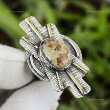 Natural Spessartine Garnet In Limestone Ring Size 7.25 925 Silver For Women