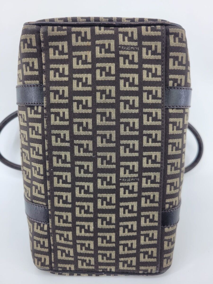FENDI Zucca Zucchino Vintage Mini Boston Canvas Bag Brown FENDI Zucca Zucchino Vintage Mini Boston Canvas Bag Brown