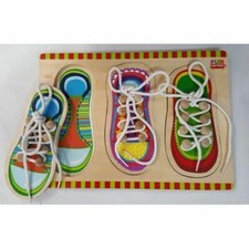 NEW 3 Wooden Tie SHOE LACING Threading Matching PUZZLE Educational Preschool TOY