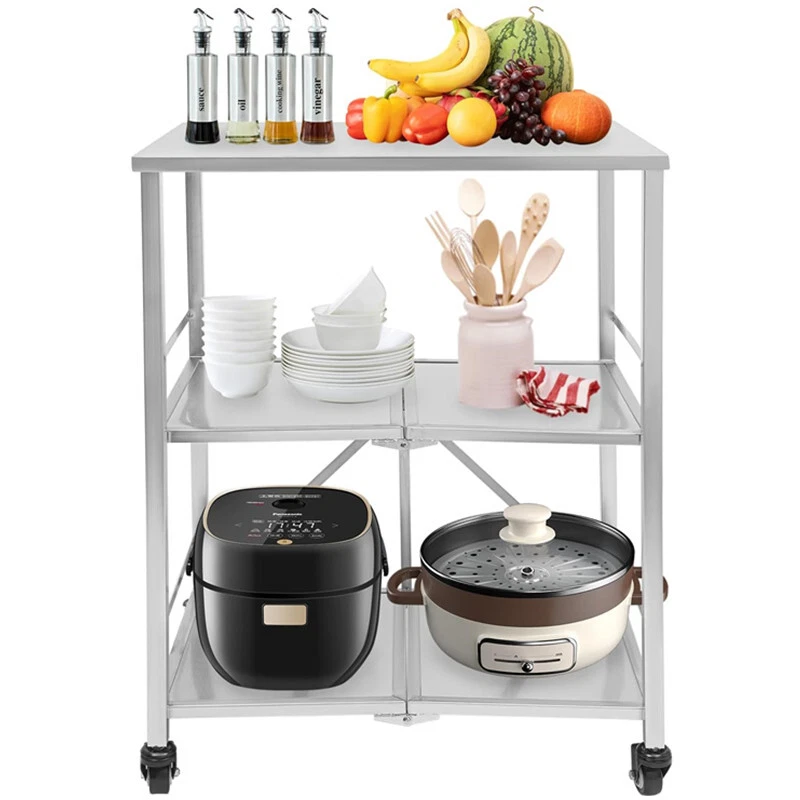 Edelstahl Küchenregal auf Rollen Servierwagen mit 3 Ebenen Küchenwagen Faltbar - Bild 3 von 4