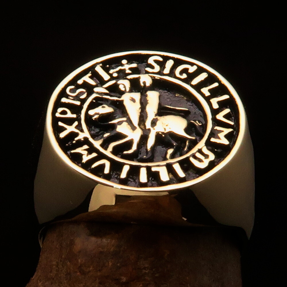 ANCIENT MENS TEMPLAR KNIGHT BRASS RING RIDING KNIGHTS SEAL ANTIQUED SIZE 10