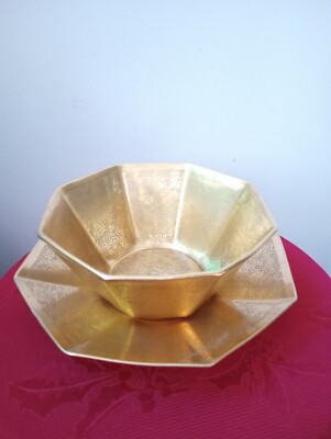  W.A. Pickard Handpainted  2pc.China Octagon UnderPlate & Bowl Heavy Gold