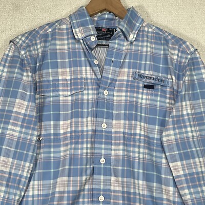 Chemise Vineyard Vines Harbor Homme - Bleu à Carreaux - Manches Longues - Taille L - Performance