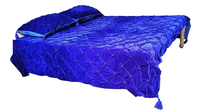 Colcha de lujo de terciopelo azul real oscuro, edredón Queen, colcha king azul real Foto 4 de 4