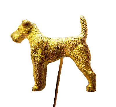 WIRE Fox TERRIER DOG 14K Yellow Gold Stickpin ANTIQUE Fine