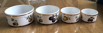 Vintage Alfred Meakin 'Evesham Fruits' 4er Set verschachtelte Souffle-Schalen - Exc. Con