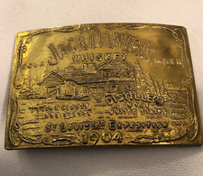 Vintage Jack Daniels Sour Mash Whiskey Brass Belt Buckle St. Louis Exposition