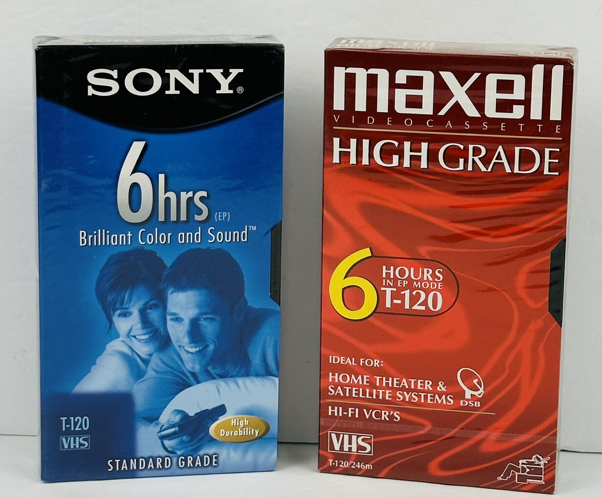VHS Tapes Lot Of 2 6 T-120 6 Hours Maxell High Grade & Sony Standard Grade NEW
