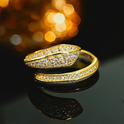 Snake 18K Gold Vermeil Open Ring, Lab Grown White Diamond Chic Versatile