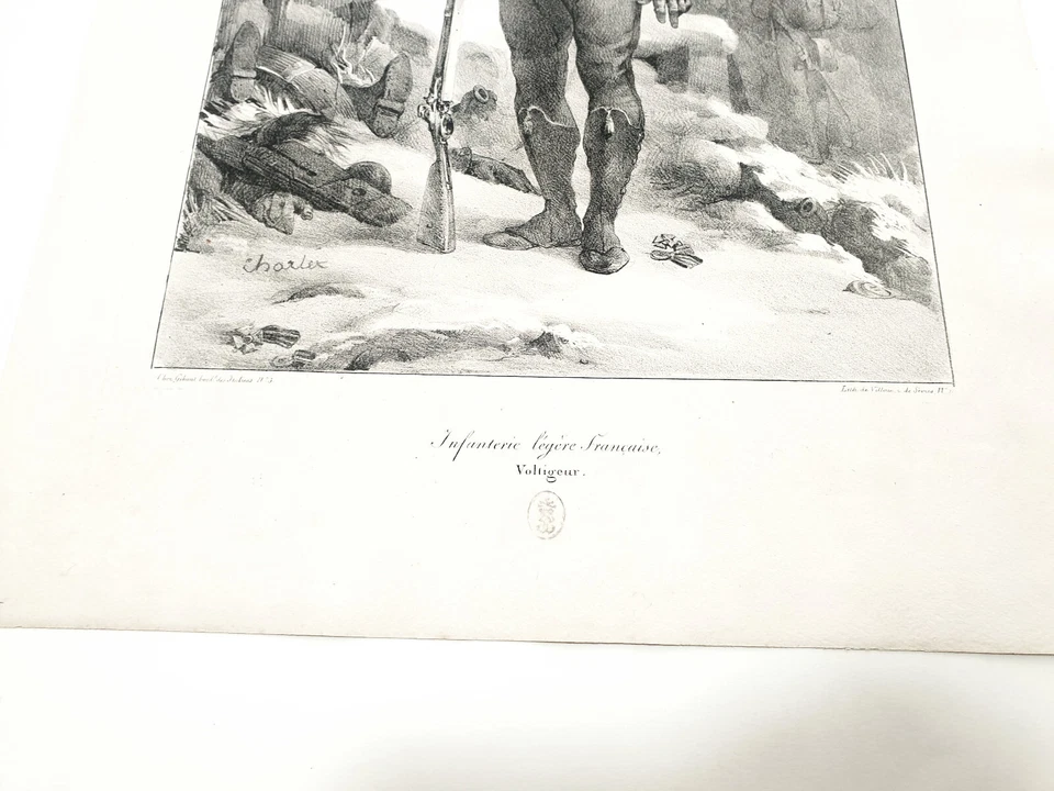 Grande Lithographie orig sign Toussaint Charlet Soldat Empire Voltigeur 1822 - Photo 3/4
