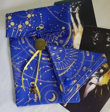 Tarot/Oracle Card Bag Handmade Blue Moon Sun with Charms PLUS Crystal Pouch