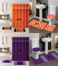 15PC BUTTERFLY PRINT DESIGN BATHROOM SET BATH MATS RUG SHOWER CURTAIN LID COVER