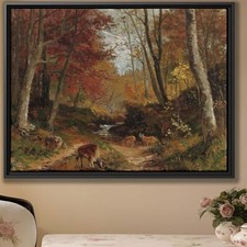 Autumn Forest Canvas Print Rustic Woodland Animals Wall Art Framed Oil Painting