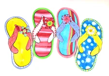 Boston Warehouse NEW Ceramic Flip Flop 10” Snack Plate 2005 Set of Four #07714