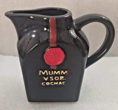 Mumm VSOP Cognac Black ceramic whiskey PITCHER Jug 6.75''H double sided 