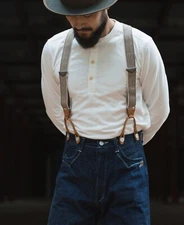 BRONSON MFG. CO. Vintage Long Sleeve Henley Shirt  Black/Gray/White/Navy - F3