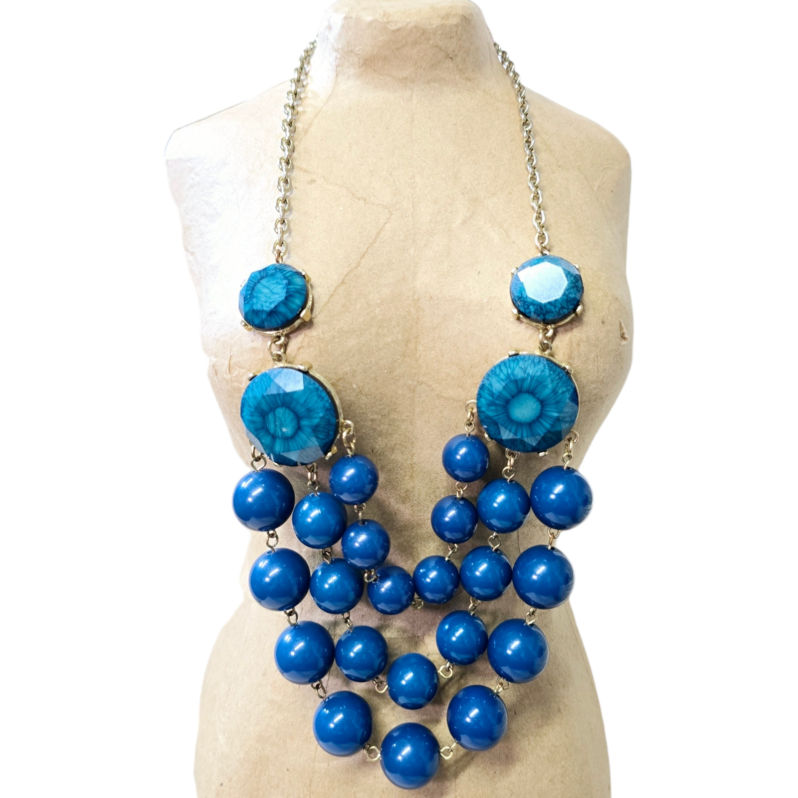 Gorgeous Multi-Stranded Blue Bead Statement Neckl… - image 1