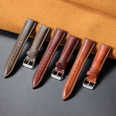 Glossy Genuine Leather Watch Band Vintage Oiled Cowhide Strap 18 19 20 21 22mm