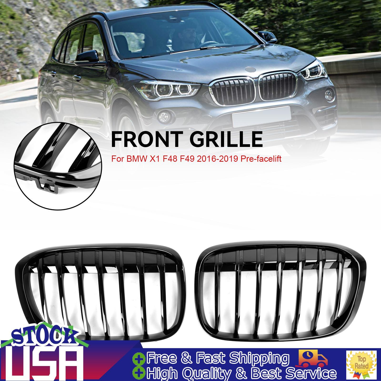 2PCS Gloss Black Front Kidney Grille Grill Fit BMW X1 F48 F49 2016-2018
