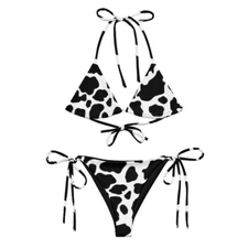 Trendy Cow Print Triangle Bikini Women Tie Side Micro Two-Piece Swimsuit Summer