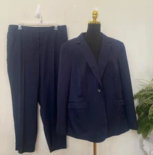 New John Meyer Women’s Navy Blue 100% Polyester 2 Piece Pant Suit Size 22W, $240
