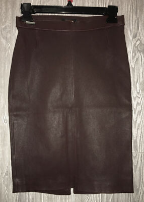 COACH Brick Brown Stretch Pull On Leather Pencil Skirt NWT Womens Size 00 2 $698