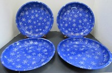 4-10" Round Christmas Metal Tin Blue Snowflakes Serving Bowls