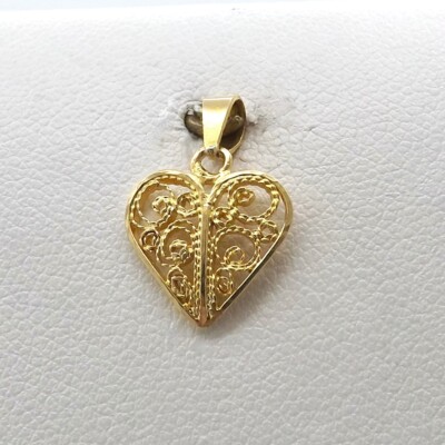 Massiver 18k Gold filigraner Herz Charm Anhänger kleine Größe