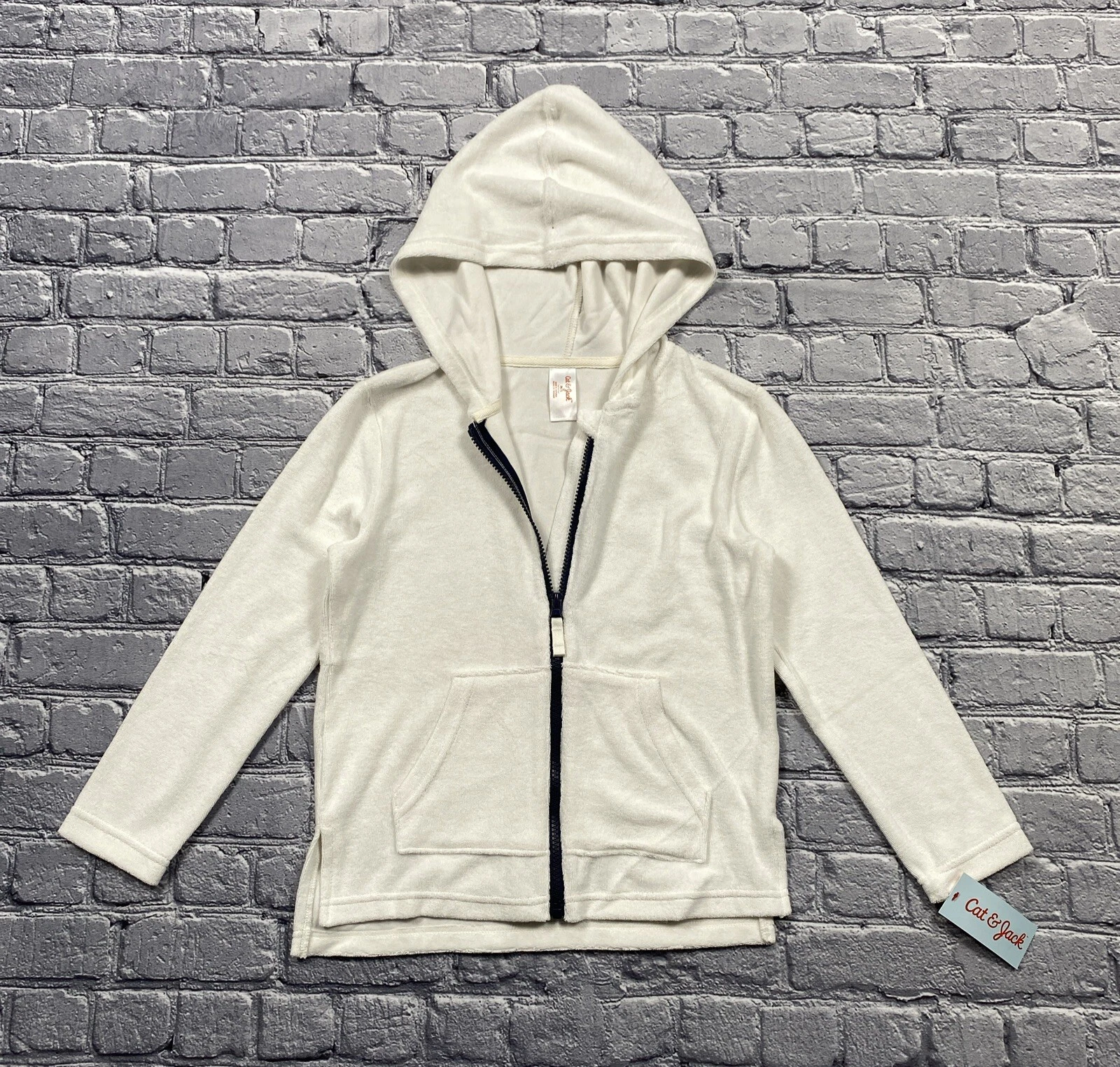 NEW Cat & Jack Terry Cloth Hoodie Kids M/L Soft White Towel Hoodie Beach Swim