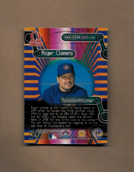 1998 Pacific Omega Roger Clemens Online Insert Card #19 Toronto Blue Jays NM - Image 2 of 4